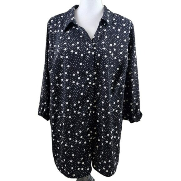 Catherines Polka Dot Button Down Silky Blouse in 14/16 - Picture 1 of 6